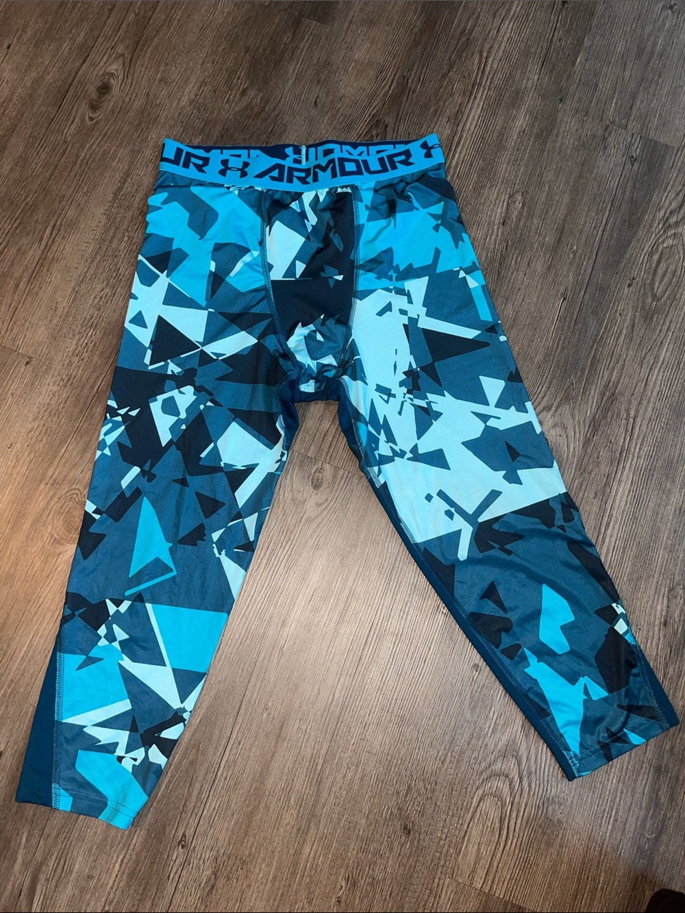 UNDER ARMOUR Kids' Teal & Navy Geometric Compression Leggings